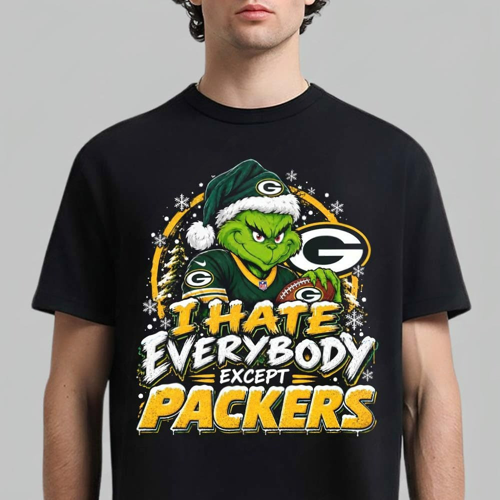 Green Bay Packers Grinch I Hate Everybody Except Packers 2026 NFL T-Shirt Fan Gear - Foxy23shop