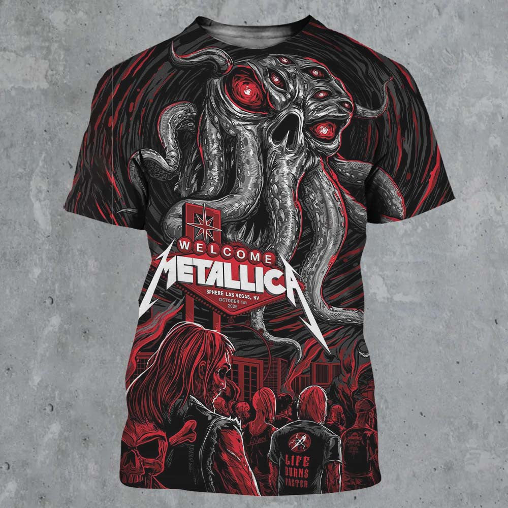 Metallica Life Burns Faster Las Vegas 2026 Night 1 Venue Poster T-Shirt Presents For Metallica Lovers - Foxy23shop