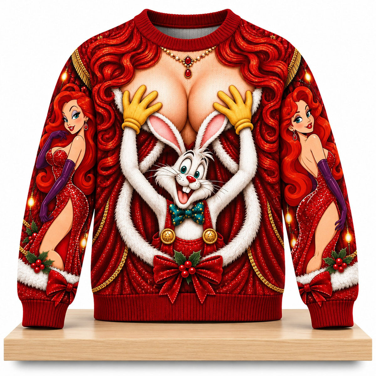 Sexy Christmas Bunny And Red Hair Princess Christmas Ugly Sweater Funny Xmas Clothing Gifts For Besties - Foxy23shop
