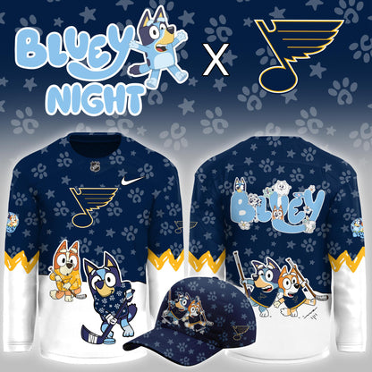 St Louis Blues x Bluey Night Hockey Jersey St Louis Blues Clothing Best Fan Gear - Foxy23shop