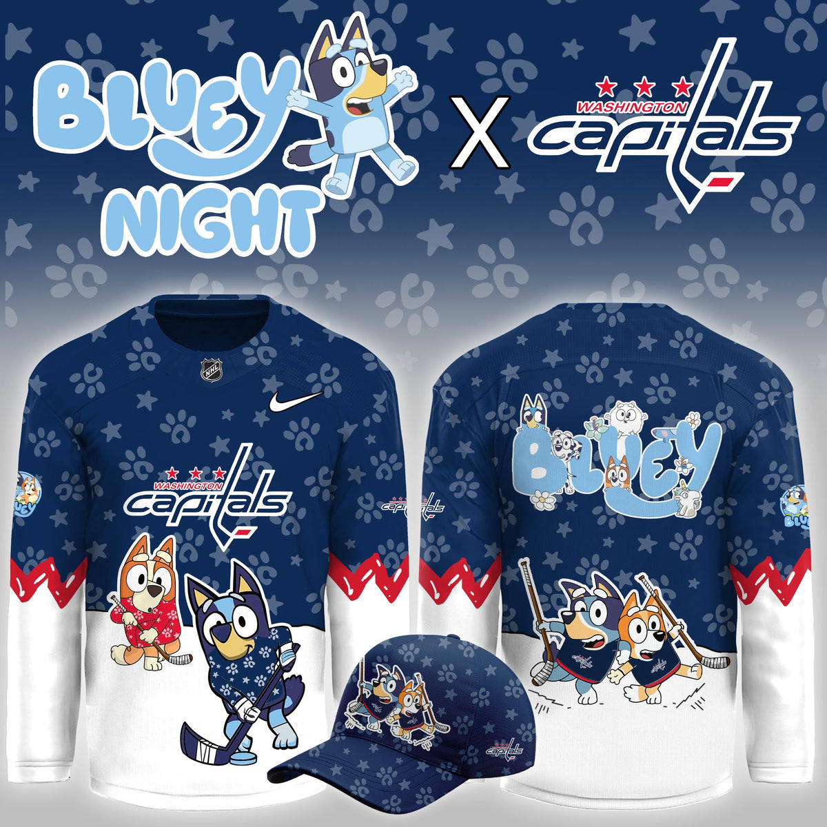Washington Capitals Bluey Theme Night Game Jersey Washington Capitals Apparel Best Fan Gear - Foxy23shop