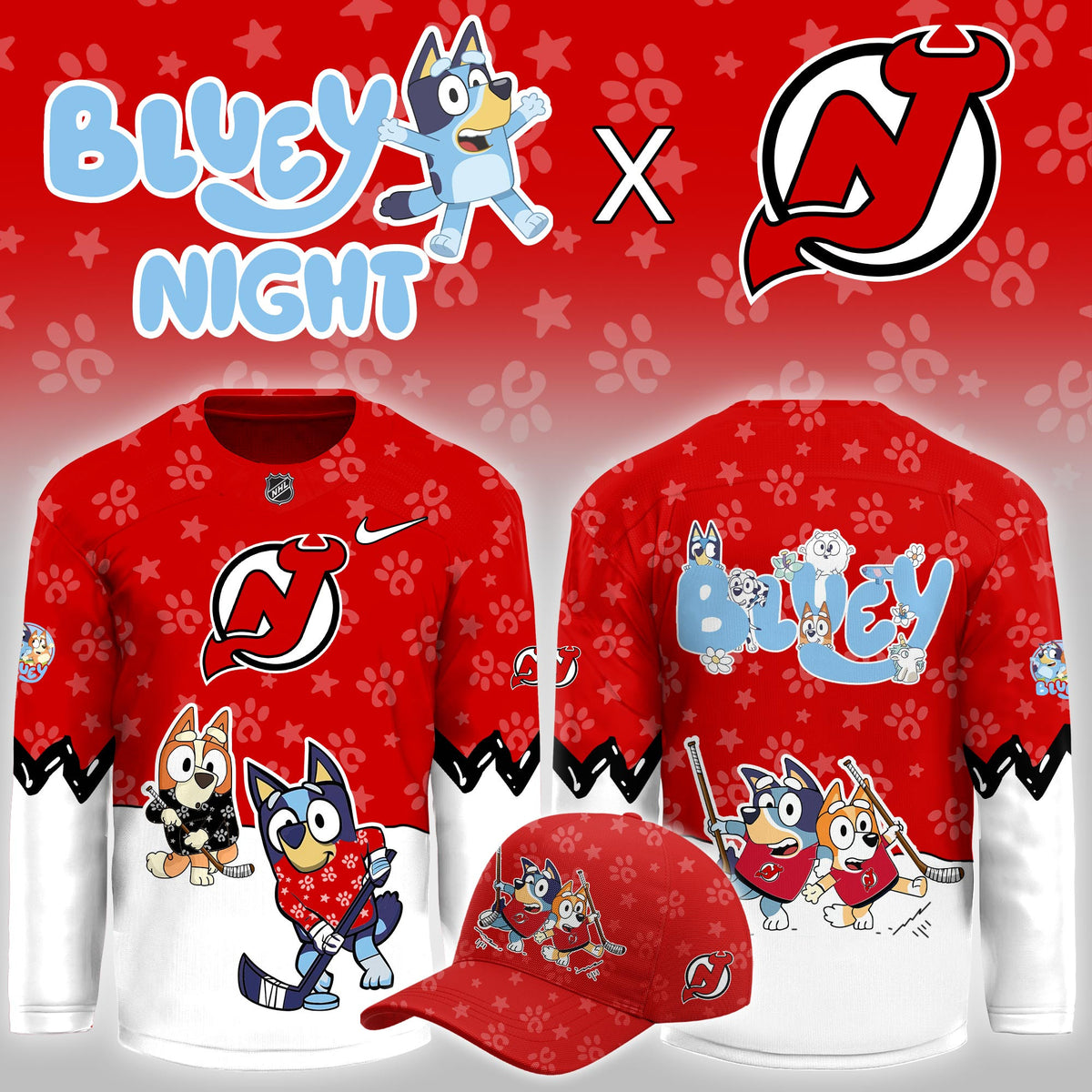 New Jersey Devils Bluey Theme Night Game Jersey New Jersey Devils Merch Gifts For Hockey Fans - Foxy23shop