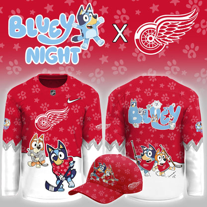 Detroit Red Wings Bluey Theme Night Game Jersey Detroit Red Wings Apparel Hockey Lover Gift - Foxy23shop