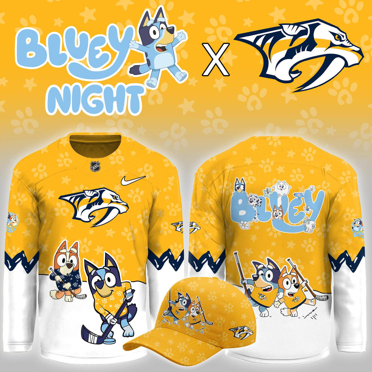 Nashville Predators Bluey Theme Night Game Jersey Nashville Predators Merch Gift Idea For Brother - Foxy23shop