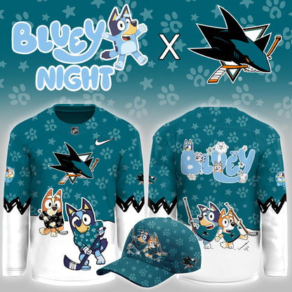 San Jose Sharks Bluey Theme Night Game Hockey Jersey San Jose Sharks Clothing Unique Fan Gifts - Foxy23shop