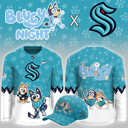 Seattle Kraken Bluey Theme Night Game Hockey Jersey Seattle Kraken Gear Gift Idea For Fan - Foxy23shop