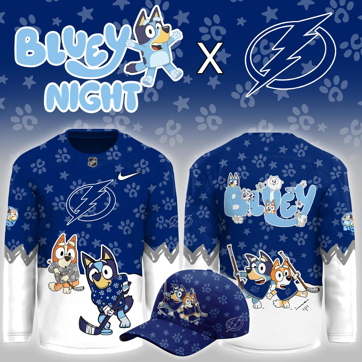 Tampa Bay Lightning Bluey Theme Night Game Hockey Jersey Tampa Bay Lightning Gear Hockey Lover Gifts - Foxy23shop