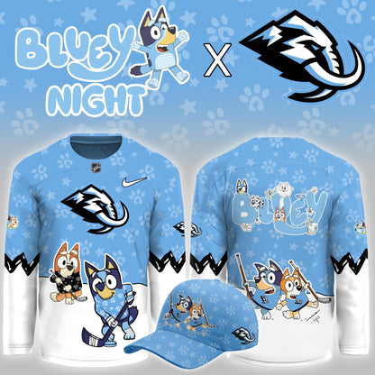 Utah Mammoth Bluey Theme Night Game Hockey Jersey Utah Mammoth Merch Best Gifts For Hockey Lovers - Foxy23shop