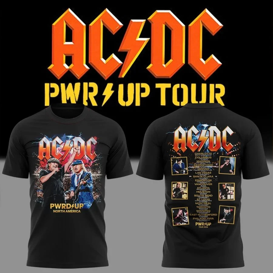 AC DC Merch PWR Up Tour 2026 Black T-Shirt Presents For AC DC Lovers - Foxy23shop