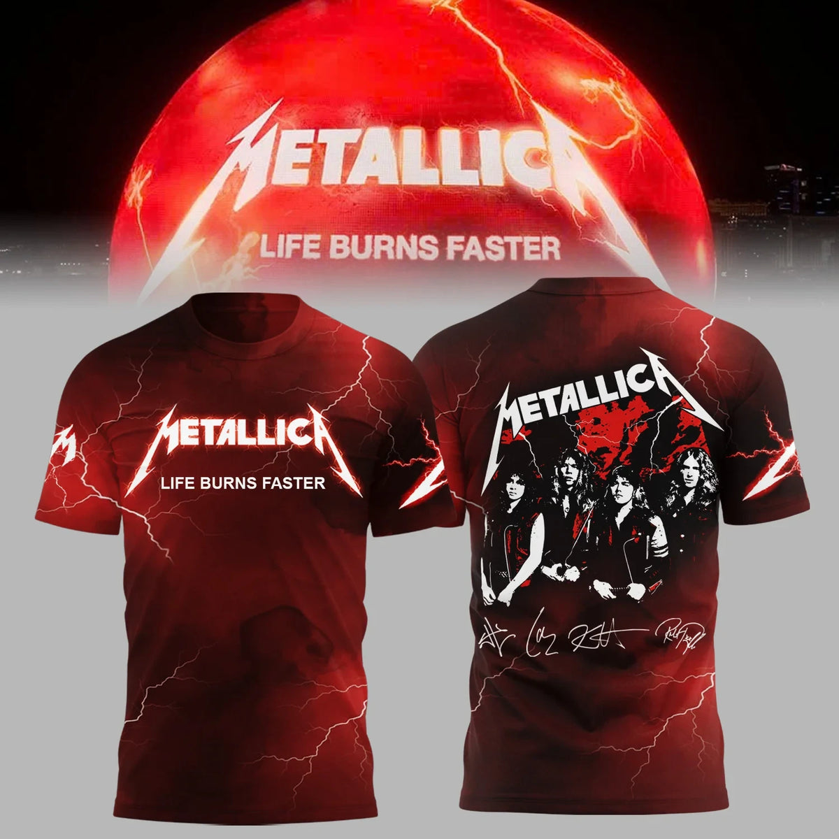 Metalica Merch Life Burns Faster Sphere Las Vegas Concert T-Shirt Metalica Concert Outfits Fan Gifts - Foxy23shop