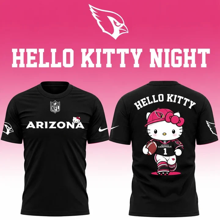Arizona Cardinals Hello Kitty 2026 Black T-Shirt Arizona Cardinals Merch Football Lovers Gifts - Foxy23shop