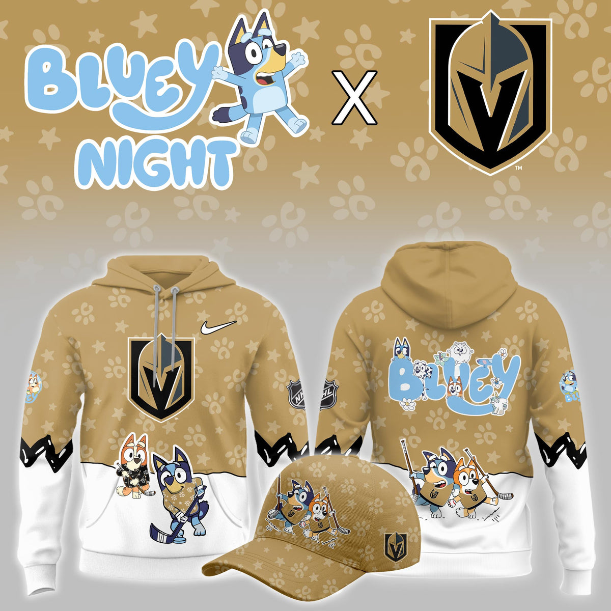 Vegas Golden Knights Bluey Theme Night Game Hoodie Vegas Golden Knights Hooded Sweatshirt - Foxy23shop