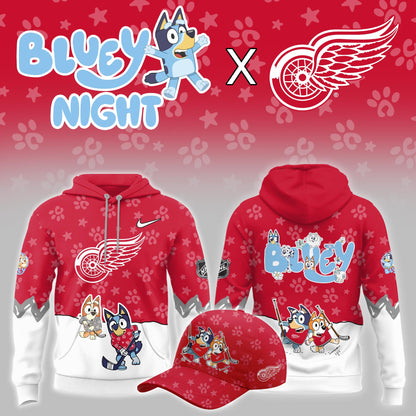 Detroit Red Wings Bluey Theme Night Game Hoodie Detroit Red Wings Merch Hockey Lovers Gifts - Foxy23shop