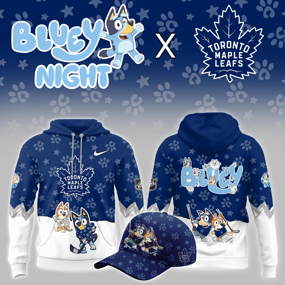 Toronto Maple Leafs Bluey Theme Night Game Hoodie Toronto Maple Leafs Apparel Fan Gear - Foxy23shop