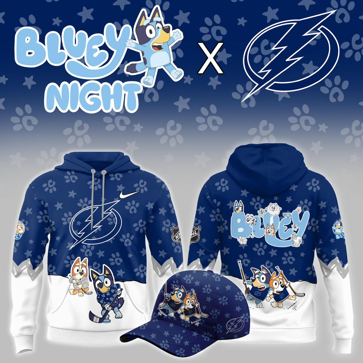 Tampa Bay Lightning x Bluey Theme Night Game Hoodie Tampa Bay Lightning Apparel Fan Gear - Foxy23shop