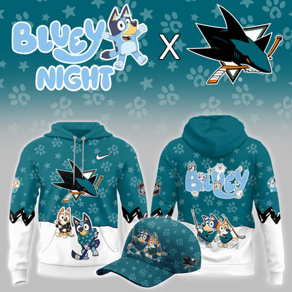San Jose Sharks Bluey Theme Night Game Hoodie San Jose Sharks Clothing Best Gifts For Hockey Fan - Foxy23shop