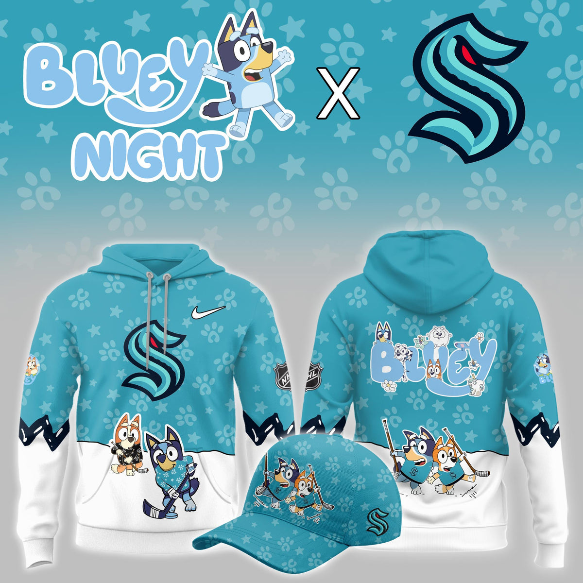 Seattle Kraken Bluey Theme Night Game Hoodie Seattle Kraken Merch Best Gift For Hockey Lover - Foxy23shop