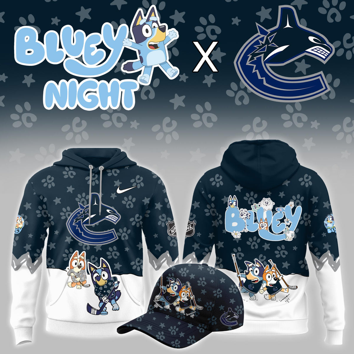 Vancouver Canucks Bluey Theme Night Game Hoodie Vancouver Canucks Apparel Fan Gifts - Foxy23shop