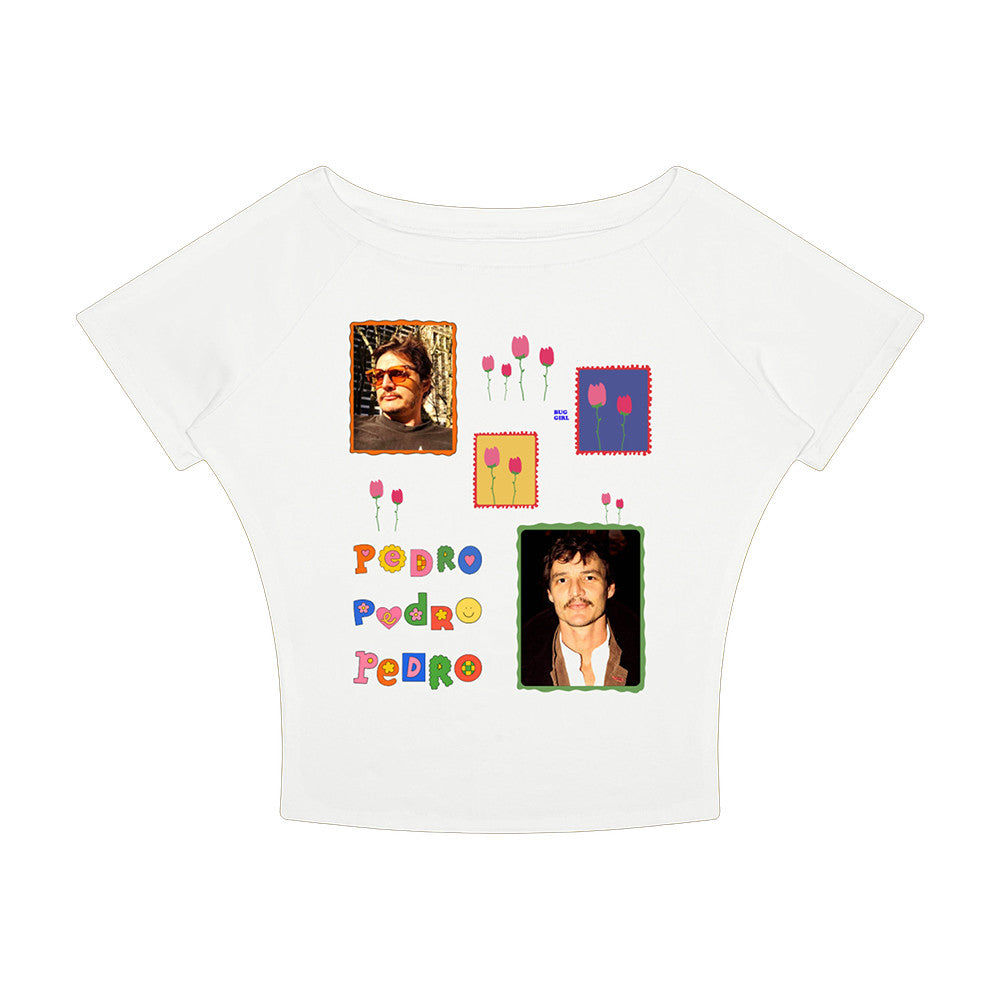 Bug Girl Merch Pedro Pascal White Baby Tee Streetwear Gifts For Girlfriend - Foxy23shop