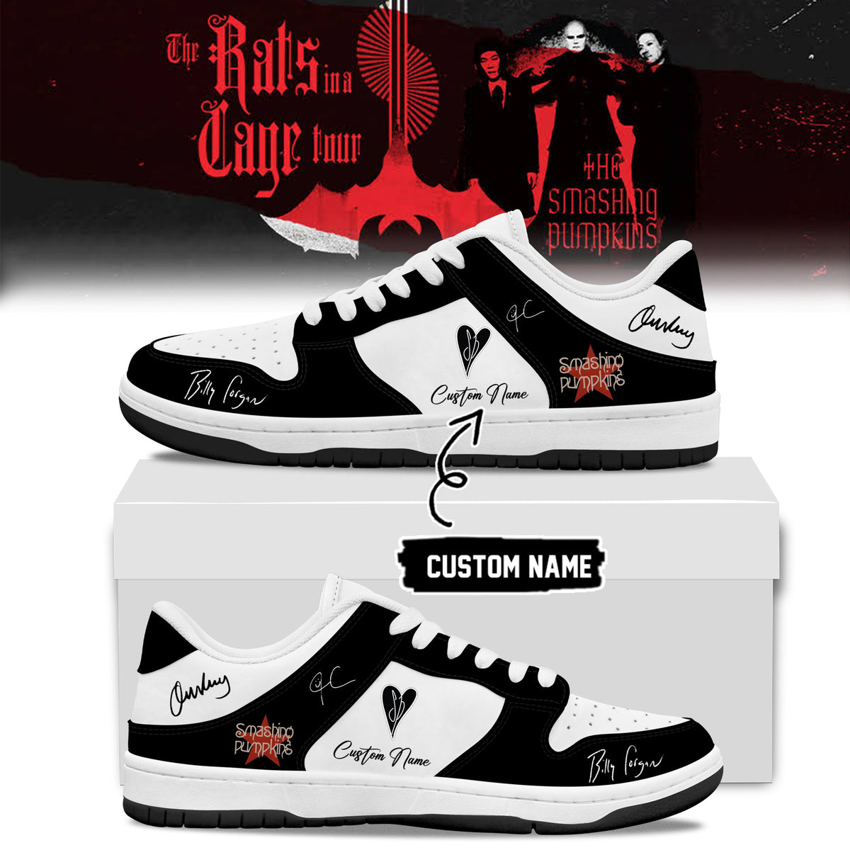 Custom The Smashing Pumpkins The Rats In A Cage Tour Sneaker The Smashing Pumpkins Fan Gifts - Foxy23shop
