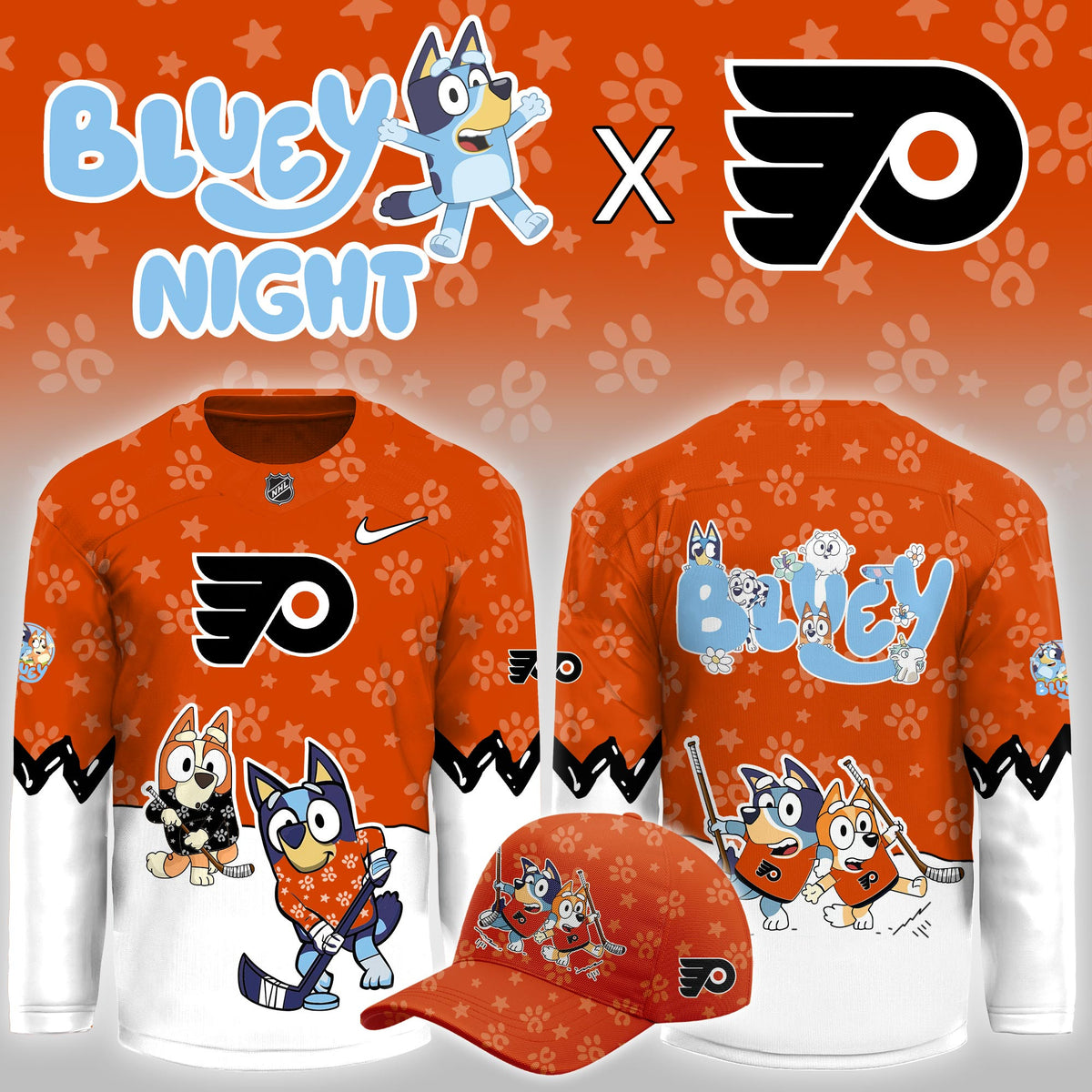 Philadelphia Flyers Merch 2026 NHL Bluey Night Game Hockey Jersey Presents For Brother - Foxy23shop