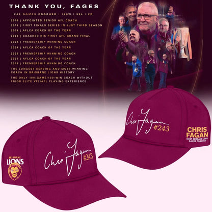 Brisbane Lions Merch Thank You Chris Fagan Coach Hat Brisbane Lions Baseball Cap - Foxy23shop