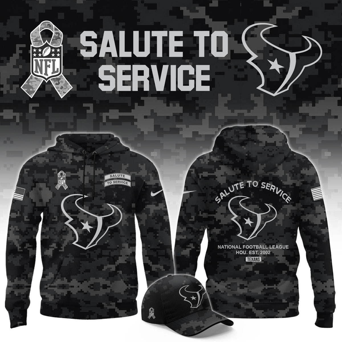 Houston Texans Merch Salute To Service Hoodie Best Presents For Texans Fans - Foxy23shop