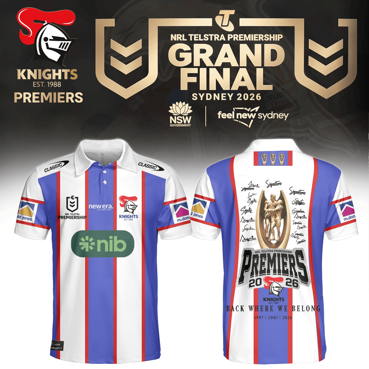 Newcastle Knights Merch 2026 NRL Grand Final Premiers Polo Shirt Present For Brother - Foxy23shop