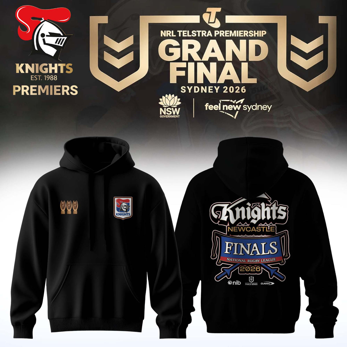 Newcastle Knights Merch 2026 NRL Grand Final Premiers Hoodie Gifts For Rugby Lovers - Foxy23shop