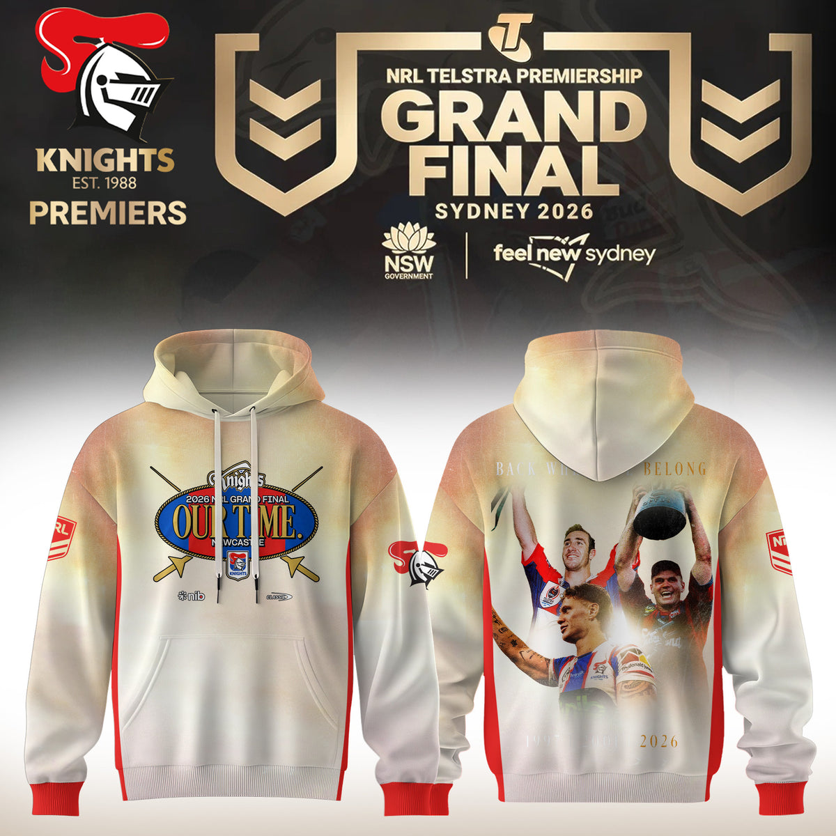 Newcastle Knights Merch 2026 NRL Grand Final Premiers Hoodie Newcastle Knights Clothing - Foxy23shop