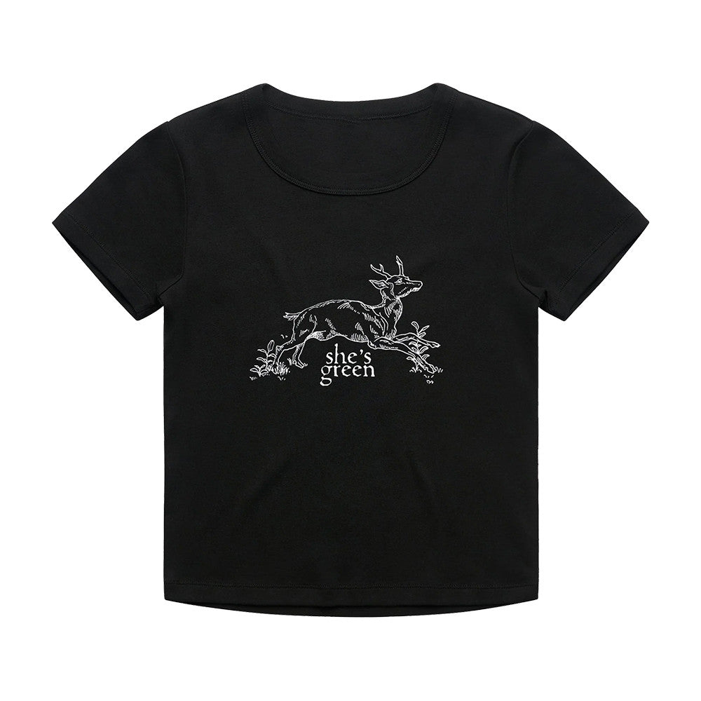 Evil Greed Store Merch Shes Green Deer Cropped Shirt Present For Music Buffs - Foxy23shop