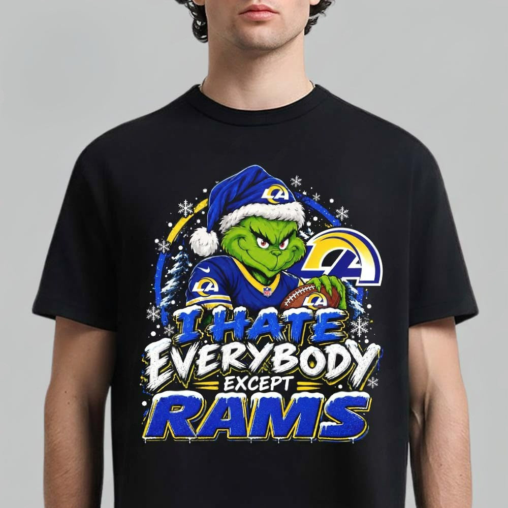 Los Angeles Rams Grinch I Hate Everybody Except Rams T-Shirt Present For Fans - Foxy23shop