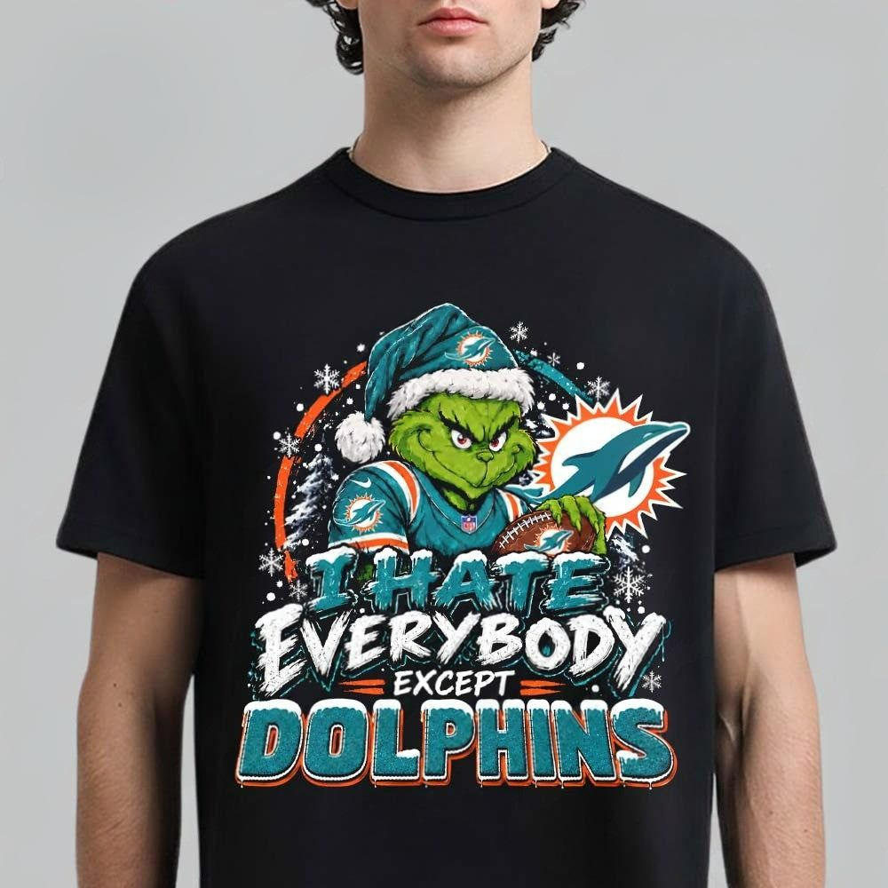 Miami Dolphins Grinch I Hate Everybody Except Dolphins T-Shirt Gifts For Dolfans - Foxy23shop