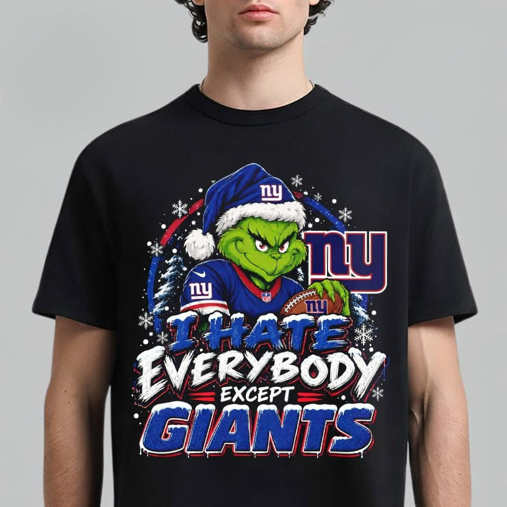 New York Giants Grinch I Hate Everybody Except Giants T-Shirt Gifts Idea For Fans - Foxy23shop