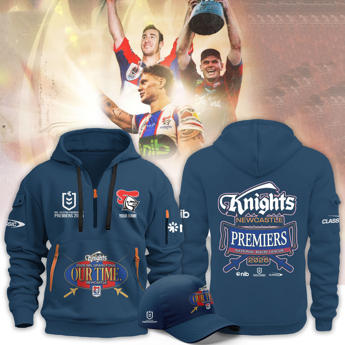 Newcastle Knights 2026 NRL Premiers Half Zip Hoodie Newcastle Knights Apparel Fan Gear - Foxy23shop