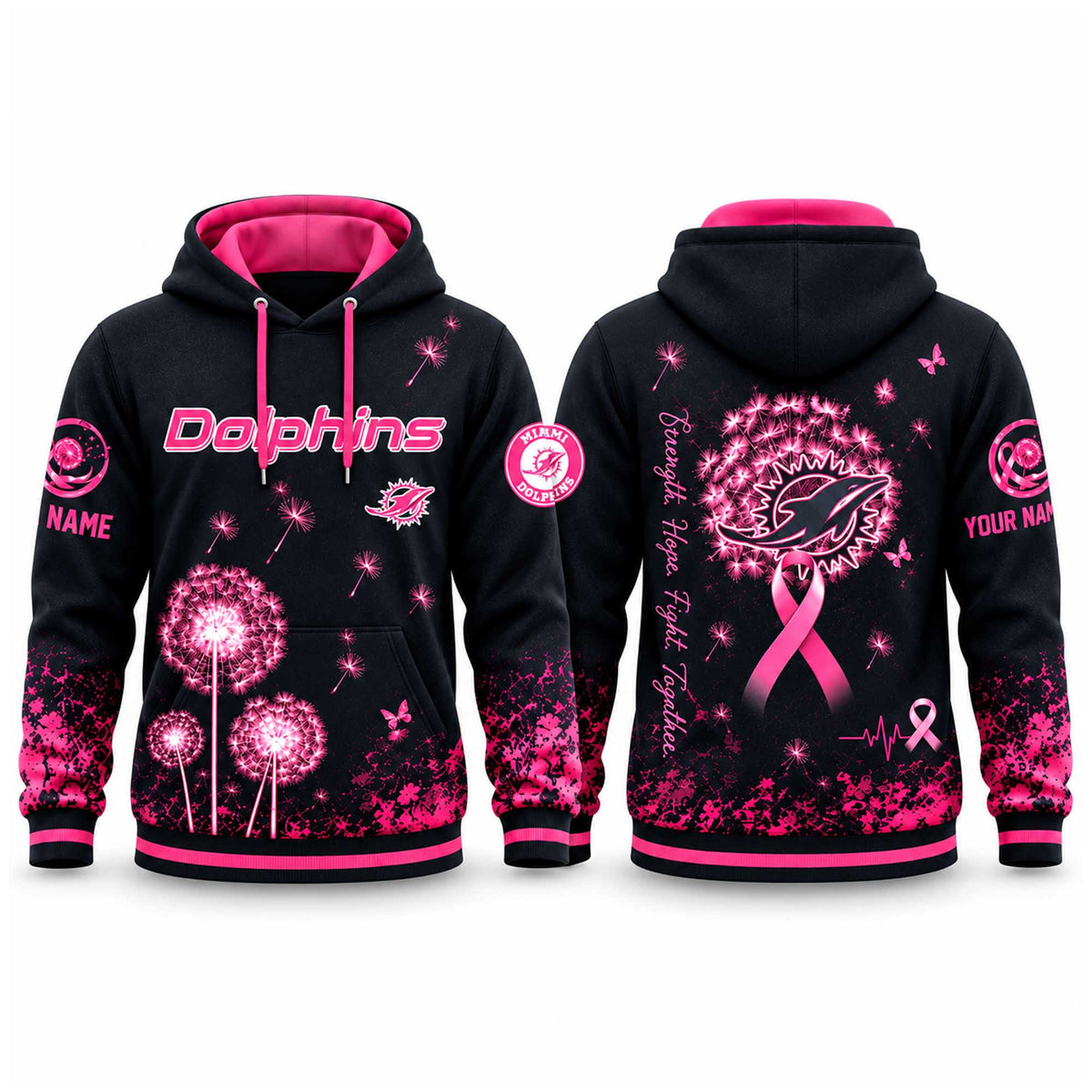 Personalized Miami Dolphins Breast Cancer Awareness Hoodie Miami Dolphins Apparel Fan Gear - Foxy23shop