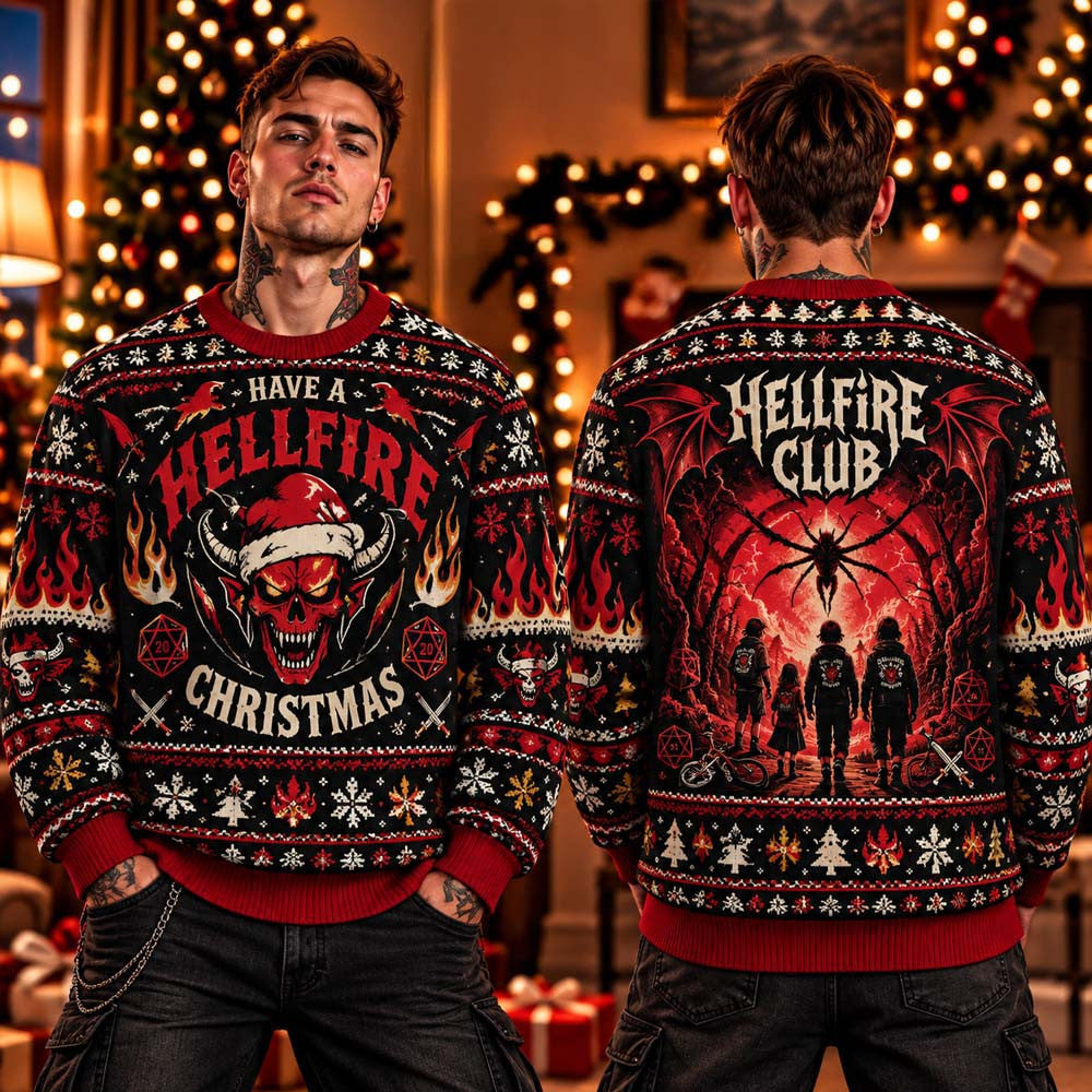 Stranger Things Hellfire Club Have A Hellfire 2026 Ugly Christmas Sweater Stranger Things Merch - Foxy23shop