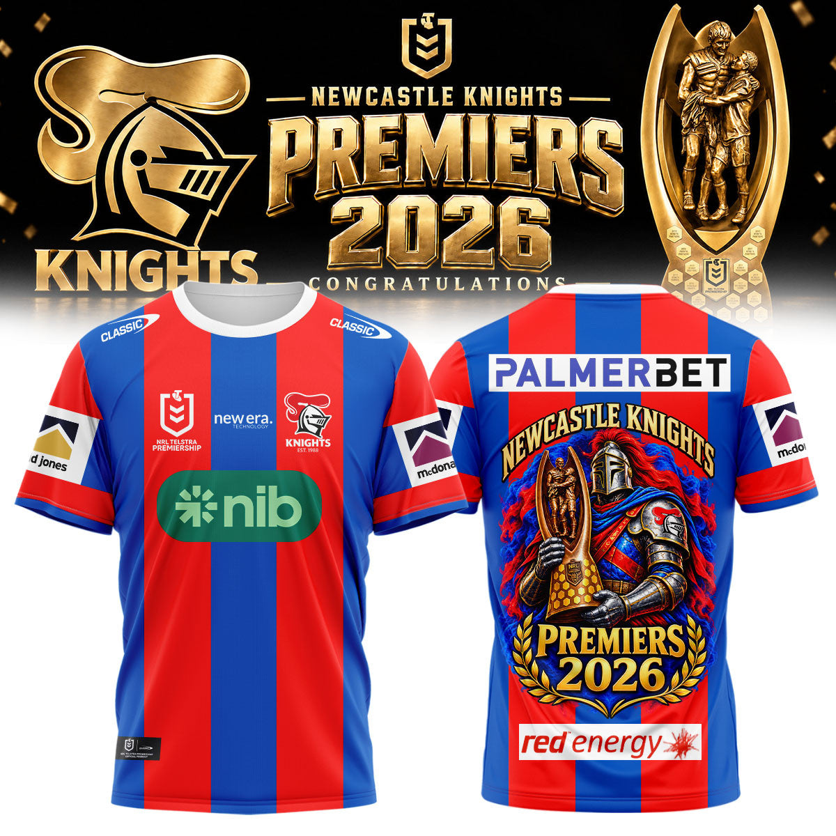 Newcastle Knights Merch 2026 NRL Premiers T-Shirt Gift Ideas For Rugby Lovers - Foxy23shop