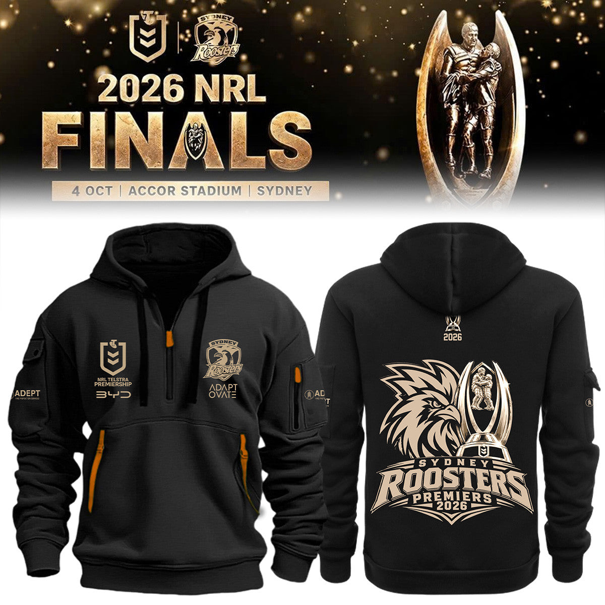 Sydney Roosters Merch 2026 NRL Premiers Half Zip Hoodie Present Idea For Him - Foxy23shop