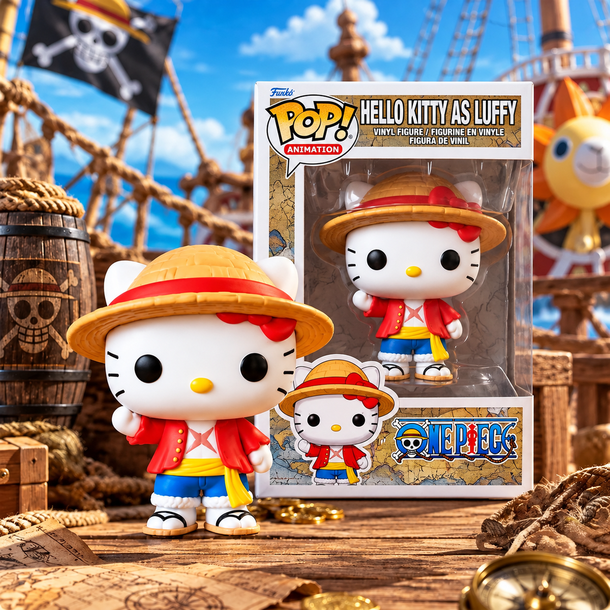 Hello Kitty Dressed Monkey D Luffy One Piece Funko Pop Hello Kitty Figure Gifts For Anime Lovers - Foxy23shop