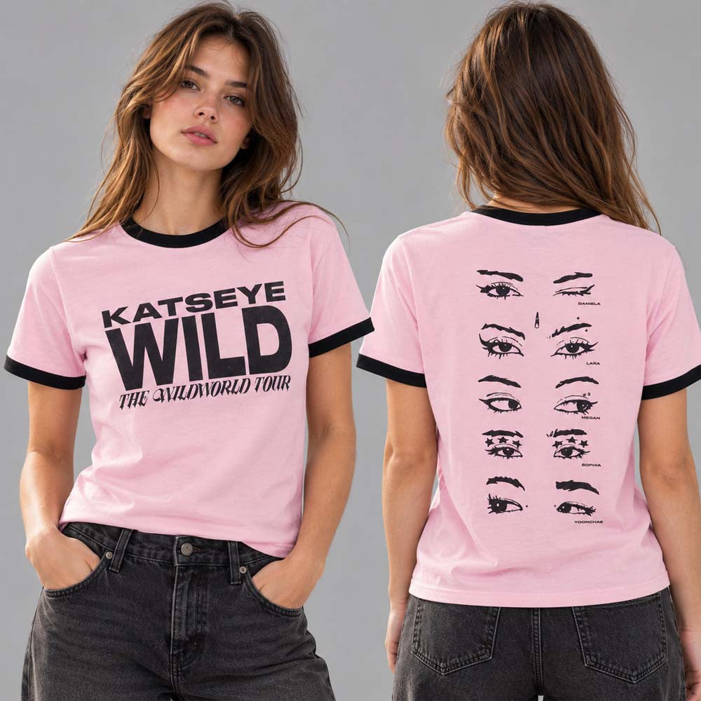 Katseye Merch The Wildworld Tour 2026 Pink Ringer T-Shirt Gifts For Katseye Fans - Foxy23shop