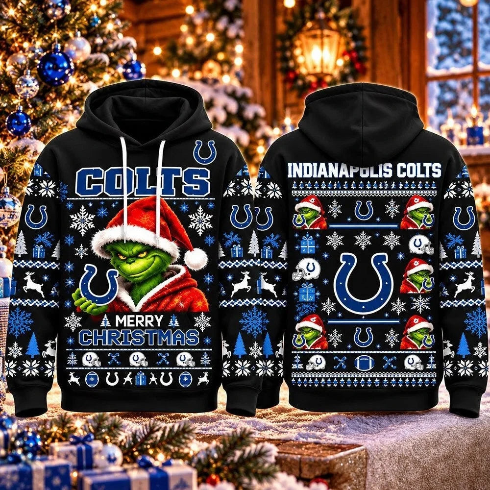 Indianapolis Colts Grinch Merry Christmas Football Hoodie Indianapolis Colts Merch Fan Gear - Foxy23shop