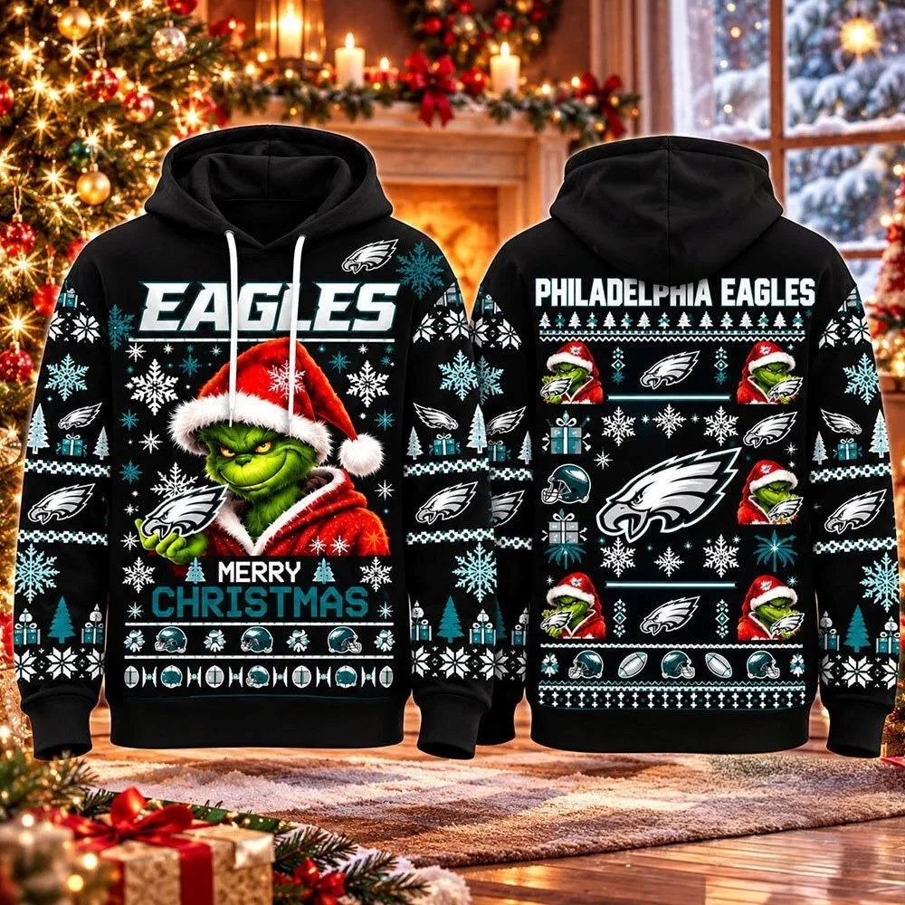 Philadelphia Eagles Grinch Merry Christmas Football Hoodie Philadelphia Eagles Apparel Fan Gear - Foxy23shop