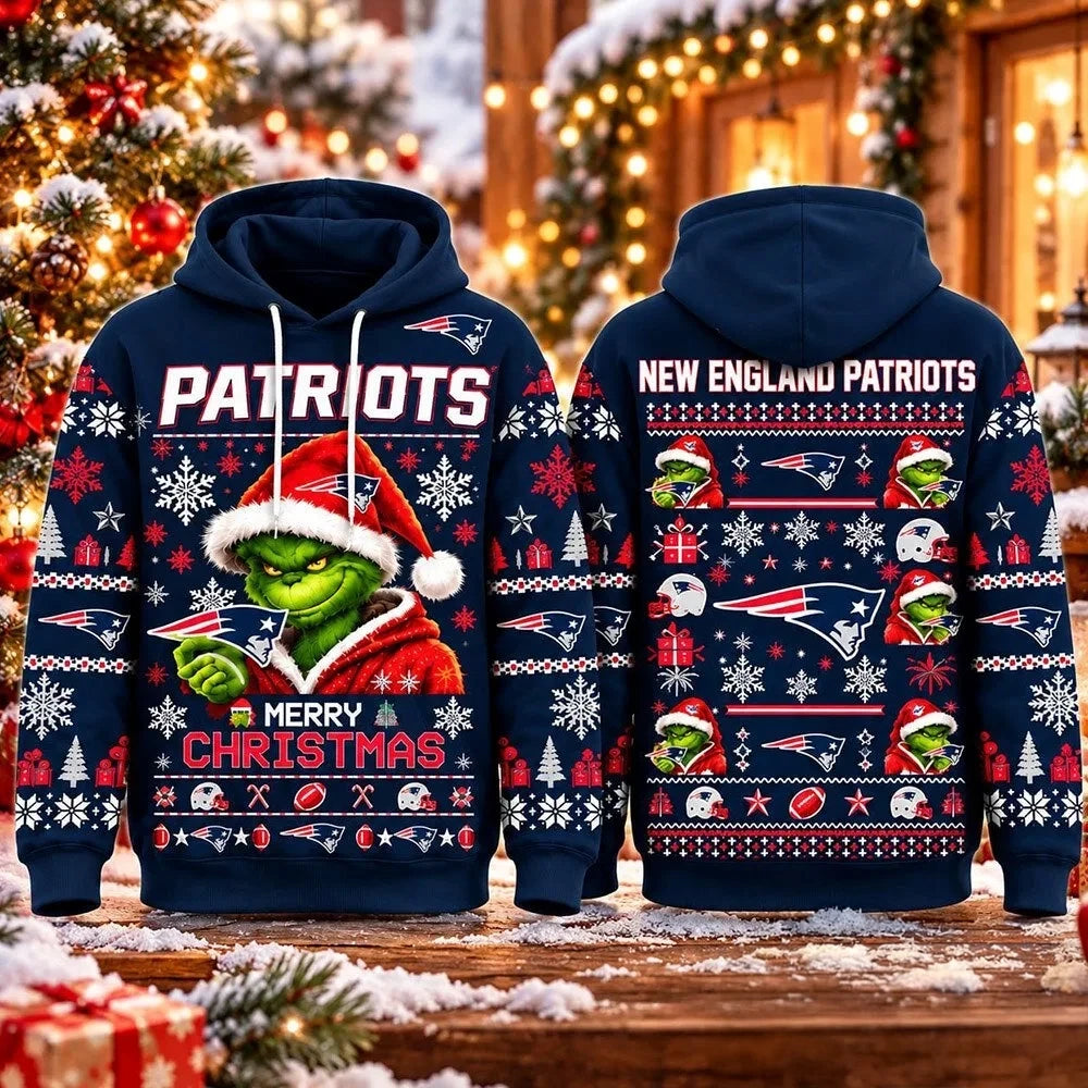 New England Patriots Grinch Merry Christmas Football Hoodie Best Presents For Pat Nations - Foxy23shop