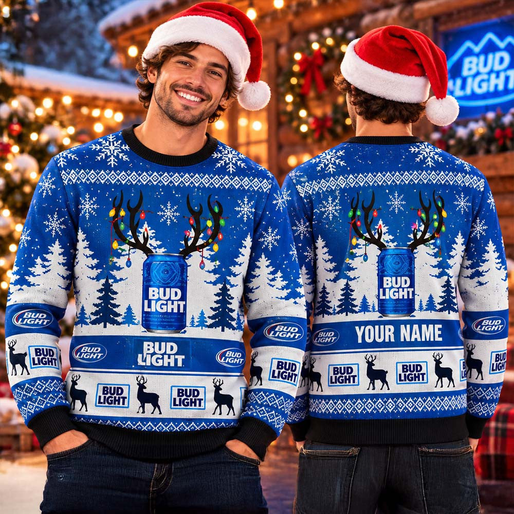 Personalized Bud Light Reindeer Can Christmas Ugly Sweater Xmas Clothing Gifts For Brother - Foxy23shop