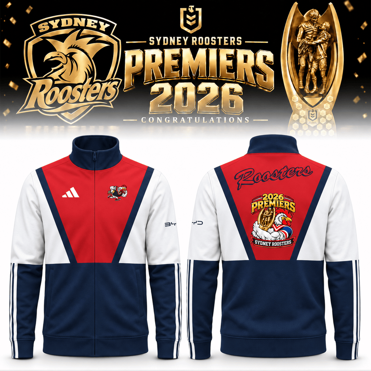 Sydney Roosters Merch 2026 NRL Premiers Jacket Sydney Roosters Apparel Best Fans Gear - Foxy23shop