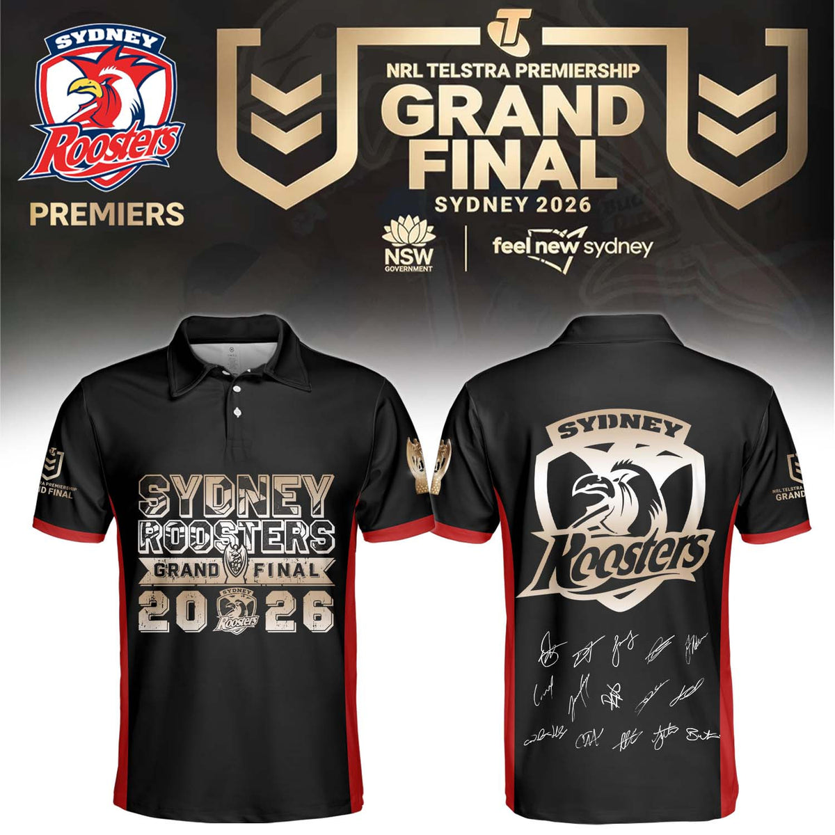 Sydney Roosters 2026 NRL Premiers Signature Polo Shirt Presents For Husband - Foxy23shop