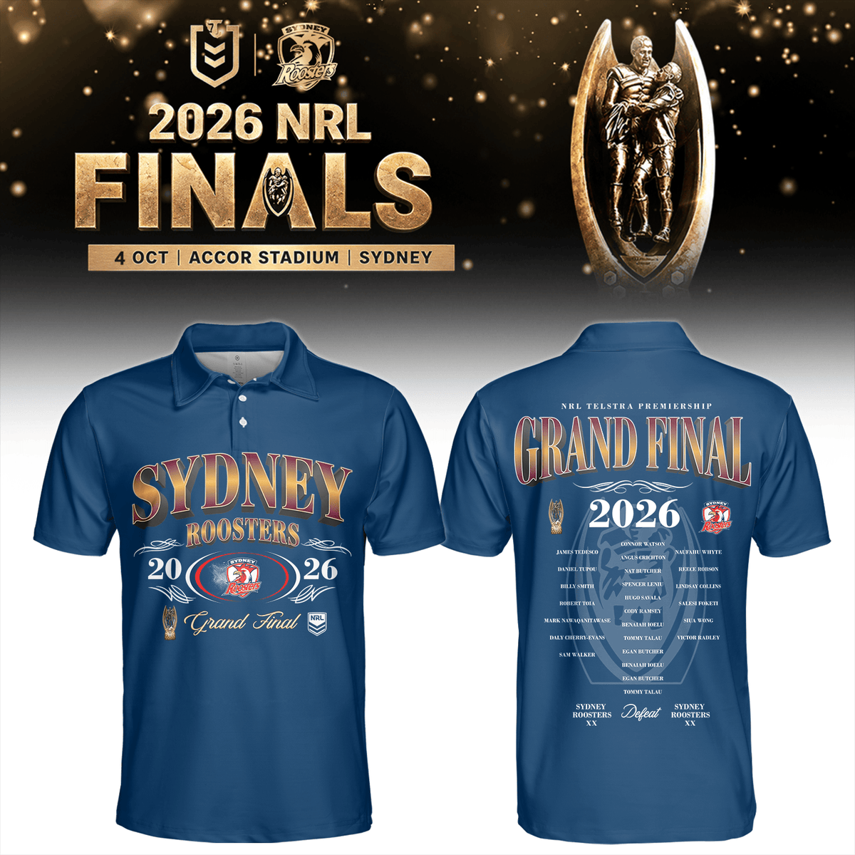 Sydney Roosters Merch 2026 NRL Premiers Signature Polo Shirt Best Gifts For Rugby Fan - Foxy23shop