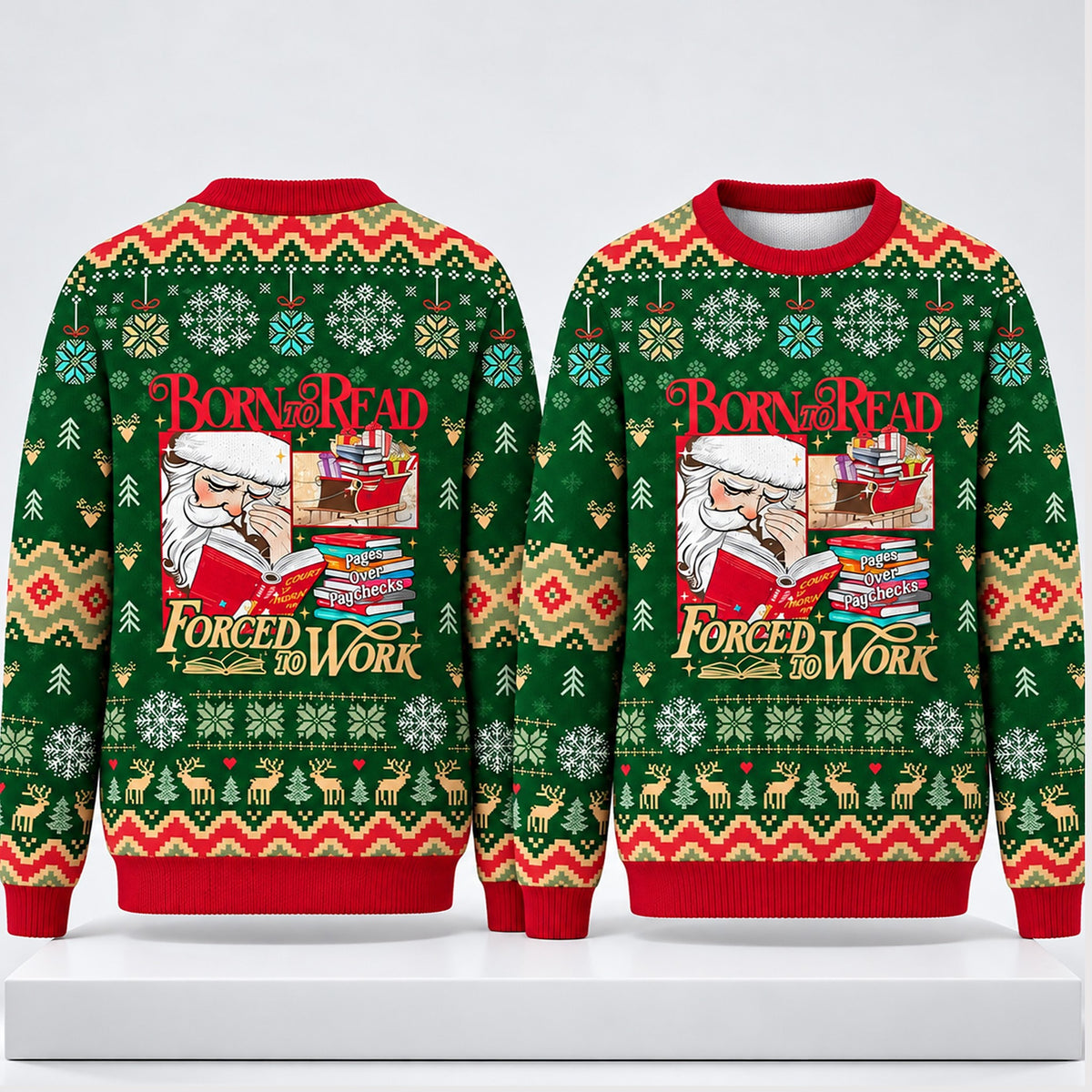 Born To Read Forced To Work Christmas 2026 Ugly Sweater Xmas Gifts For Bookworms - Foxy23shop