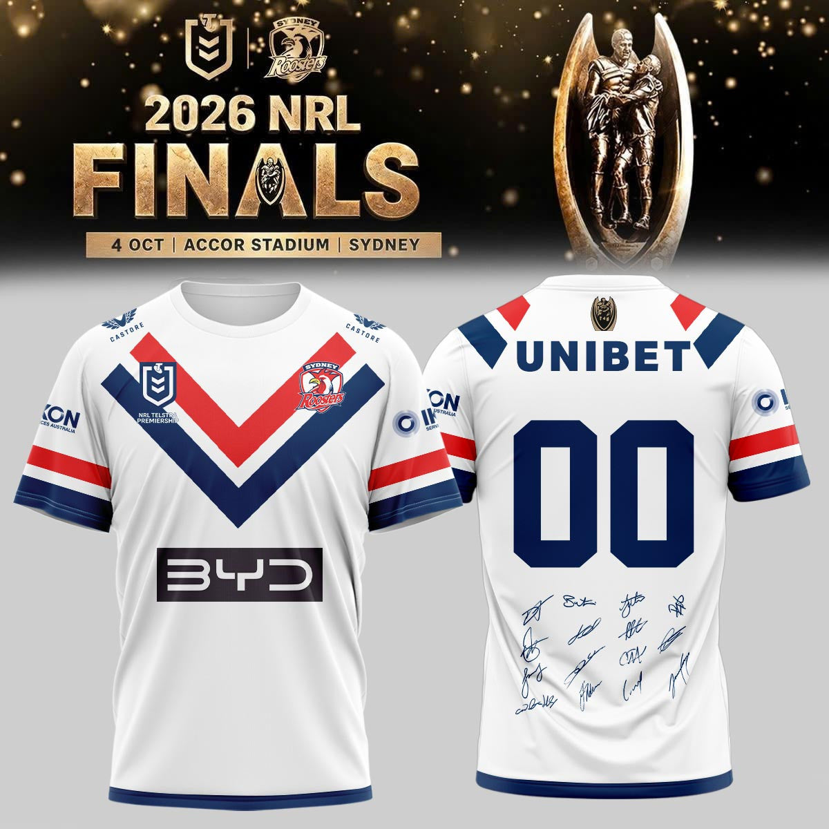 Personalized Sydney Roosters Merch NRL Premiers 2026 Signed Shirt Gifts For Boyfriend - Foxy23shop